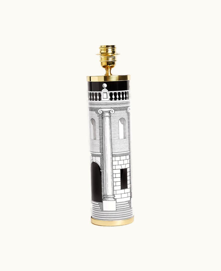 Fornasetti Fornasetti Cylindrical Lamp Base Casa Con Colonne In White / Black