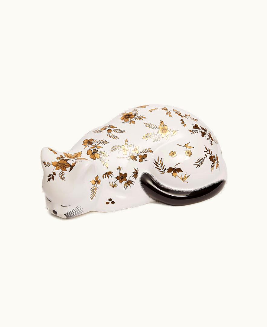 Fornasetti Fornasetti Cat Fiorato In White / Black / Gold