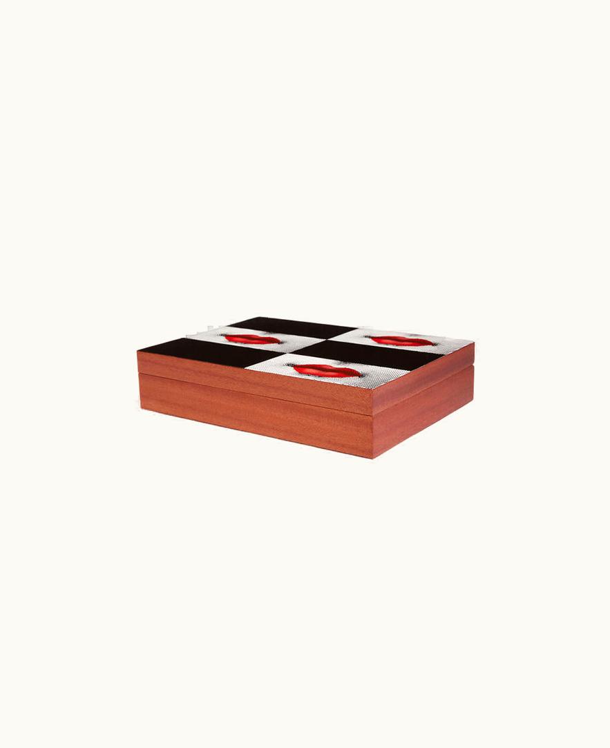 Fornasetti Fornasetti Wooden Box Kiss In White / Black / Red