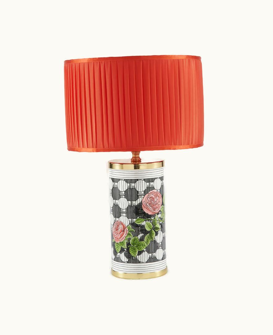 Fornasetti Semi-cylindrical Lampshade In Pleated Fabric In Red