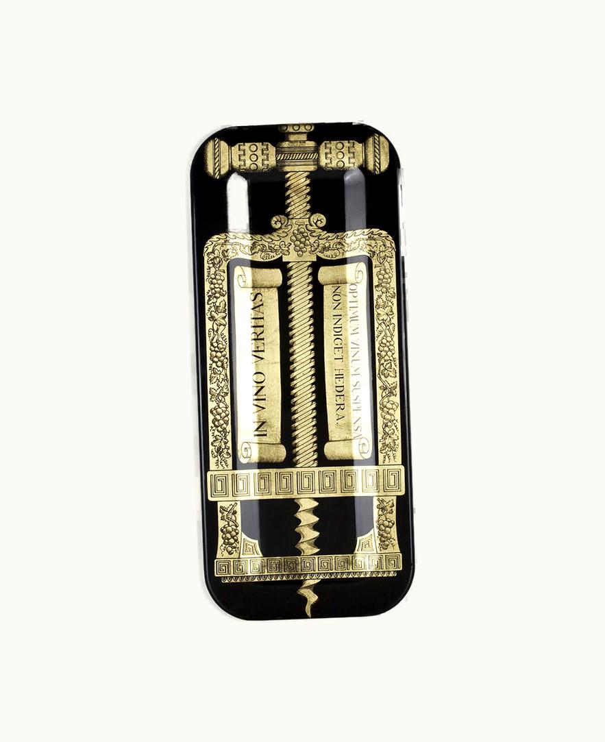 Fornasetti Rectangular Tray Cavatappi In Gold / Black