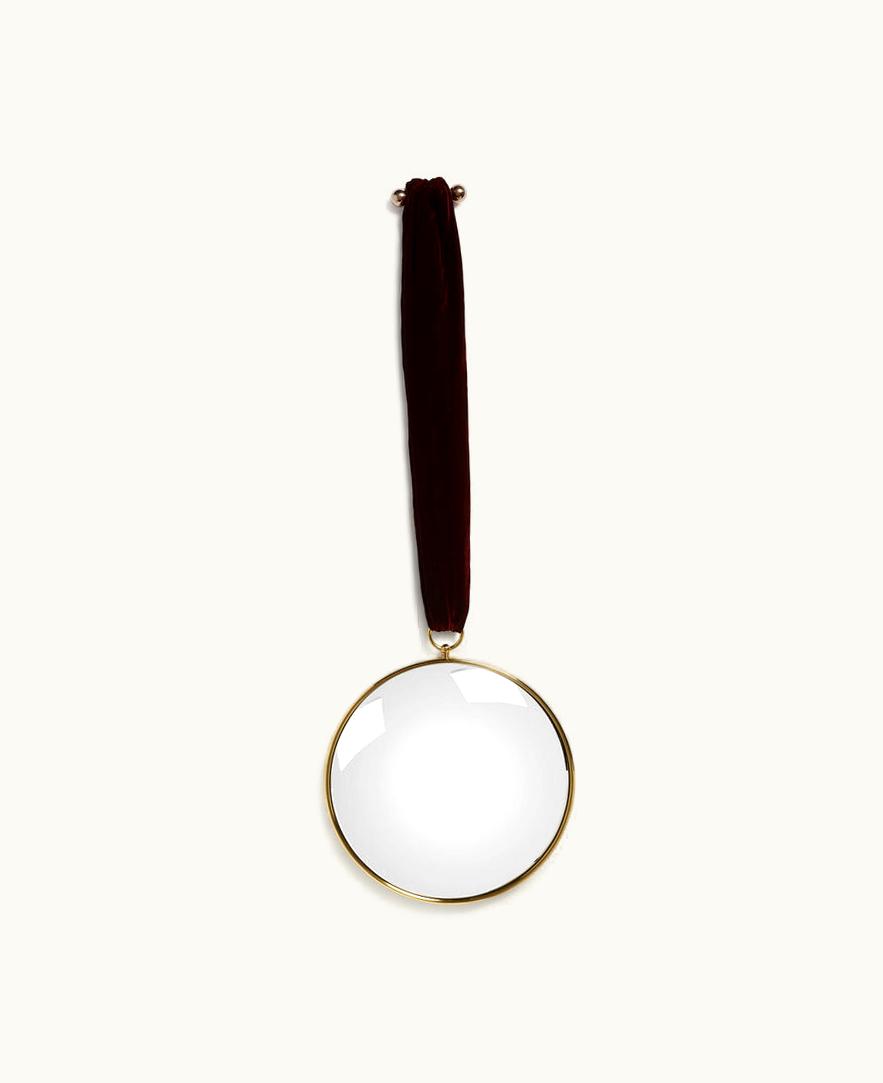 Fornasetti Magic Convex Mirror With Velvet Ribbon In Brass / Bordueaux