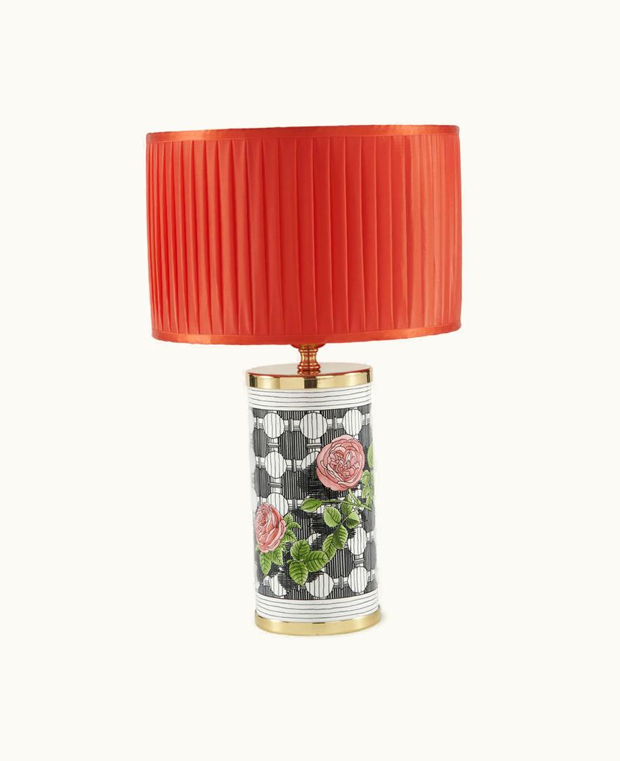 Fornasetti Cylindrical Lampshade In Pleated Fabric In Red