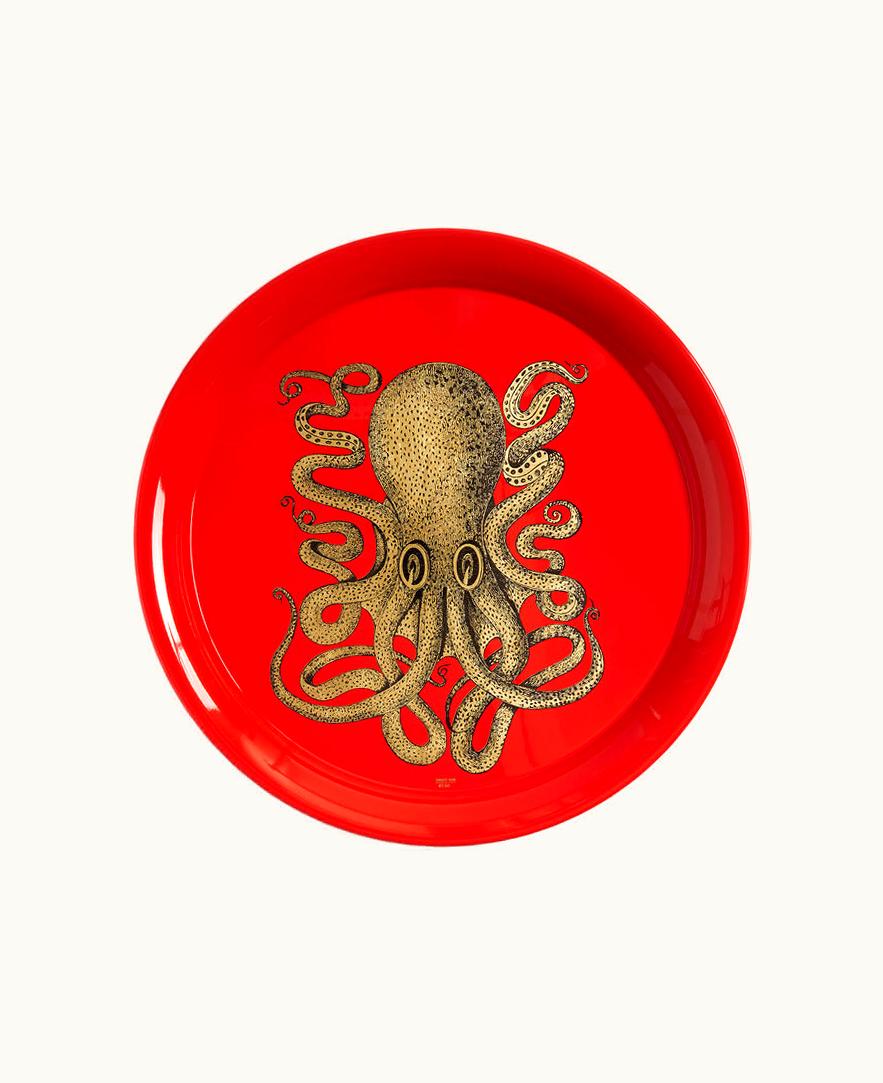 Fornasetti Tray Polipo Gold In Gold / Red