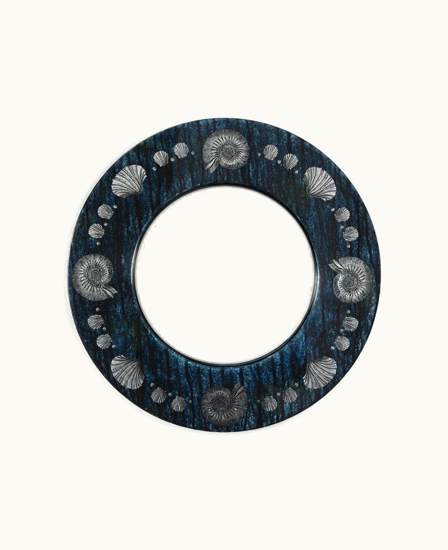 Fornasetti Frame With Flat Mirror Giro Di Conchiglie In Silver / Blue