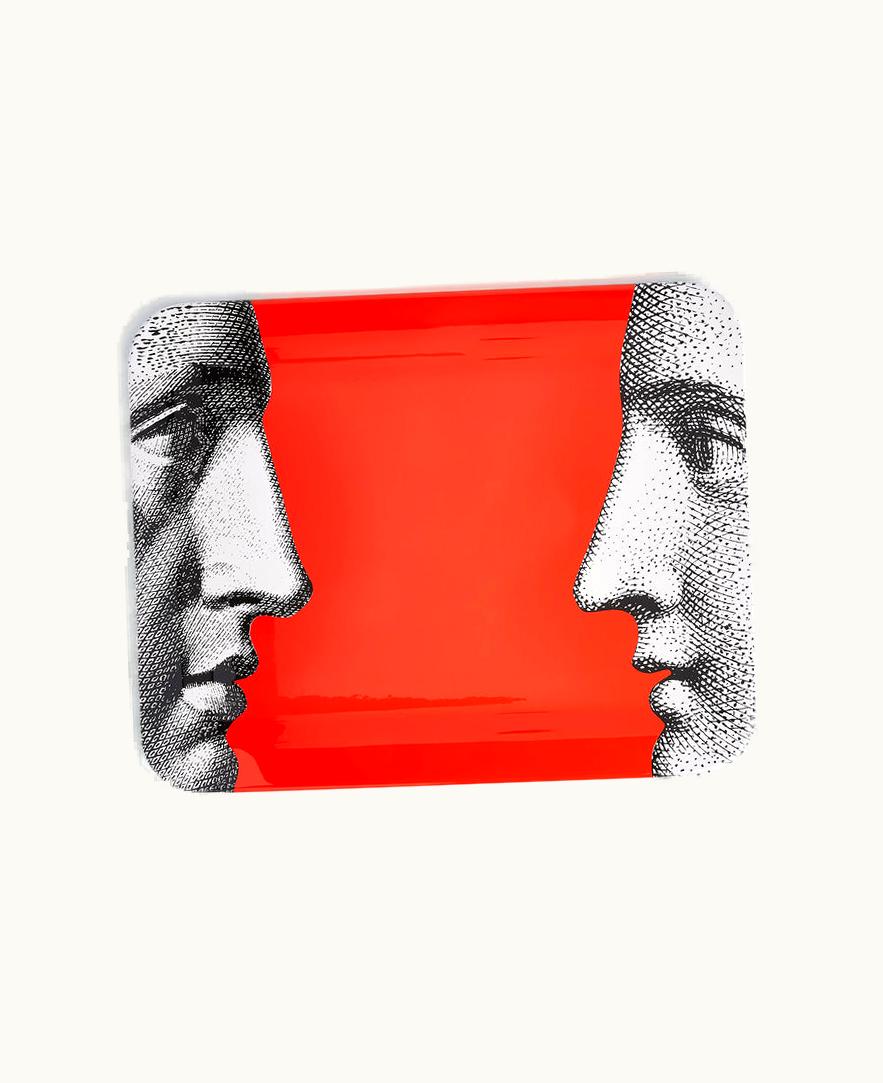 Fornasetti Tray Profili In White / Black / Red