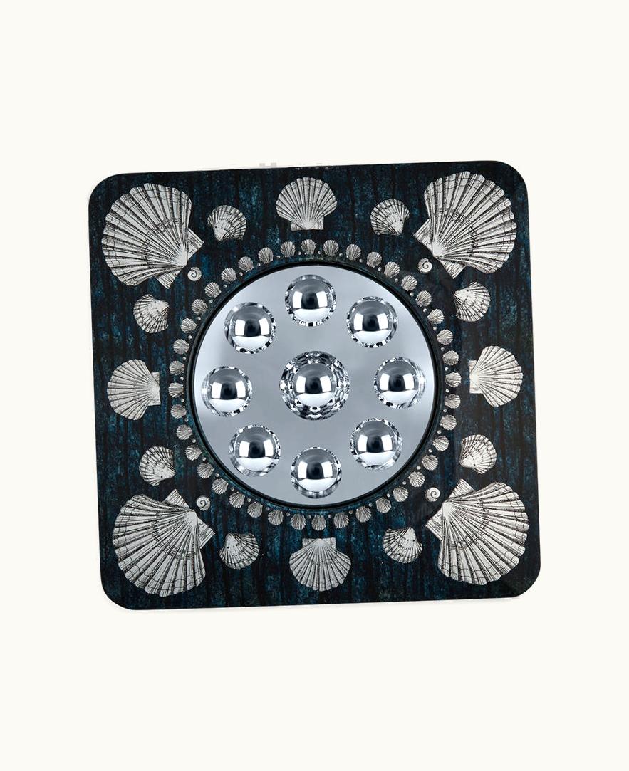 Fornasetti Frame With Bubbles Mirror Giro Di Conchiglie In Silver / Blue