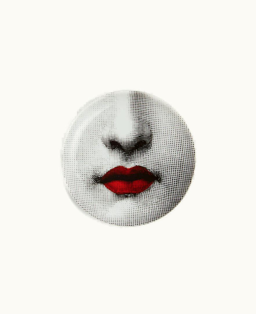 Fornasetti Fornasetti Coaster Red Lips - Tema E Variazioni N.397 In White / Black / Red