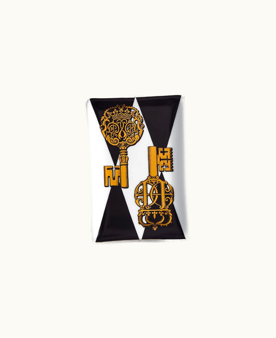 Fornasetti Fornasetti Rectangular Ashtray Chiavi And Rombi In White / Black / Gold