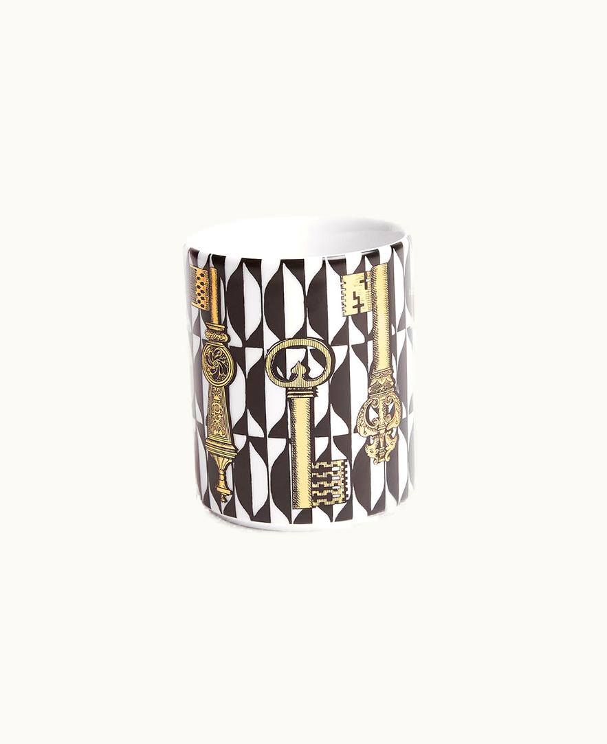 Fornasetti Fornasetti Pencil Holder Chiavi And Losanghe In White / Black / Gold