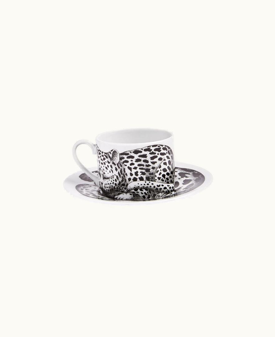 Fornasetti Fornasetti Tea Cup High Fidelity Leopardato Skin In White / Black