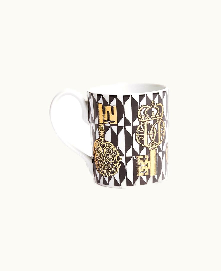 Fornasetti Fornasetti Mug Chiavi And Losanghe In White / Black / Gold