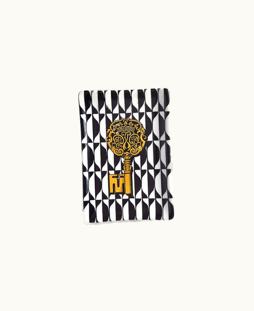 Fornasetti Fornasetti Rectangular Ashtray Chiavi & Losanghe In White / Black / Gold