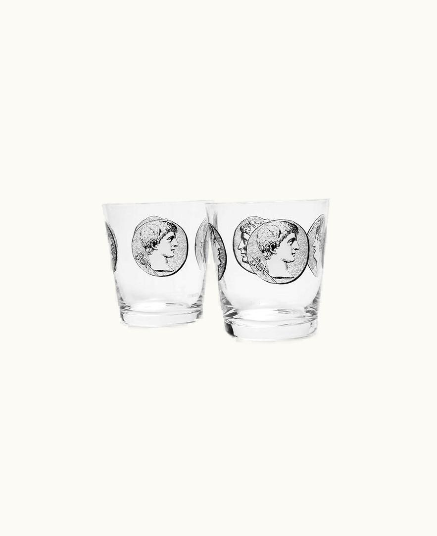 Fornasetti Fornasetti 2 Water Glasses Set Cammei In White / Black