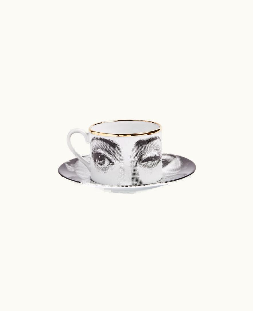 Fornasetti Fornasetti Tea Cup Tema E Variazioni L'antipatico In White / Black / Gold