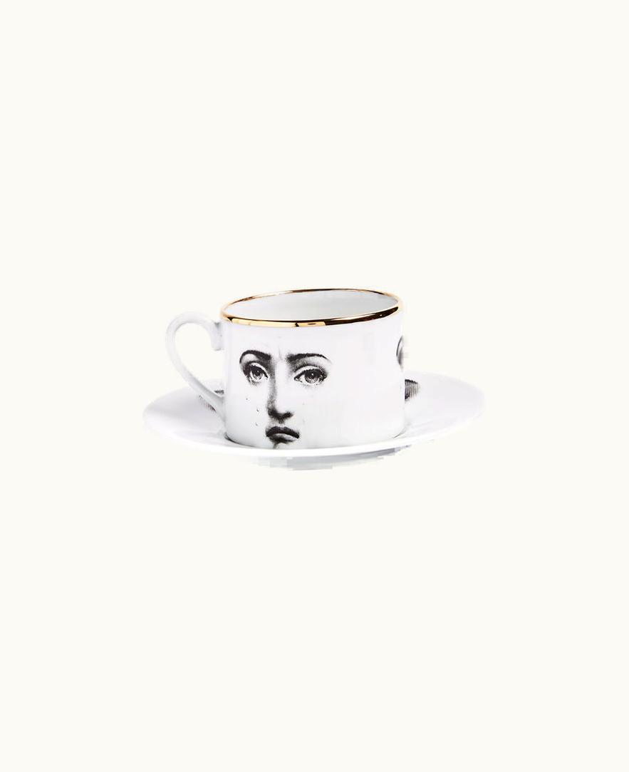 Fornasetti Fornasetti Tea Cup Tema E Variazioni Il Fumo Fa Male In White / Black / Gold