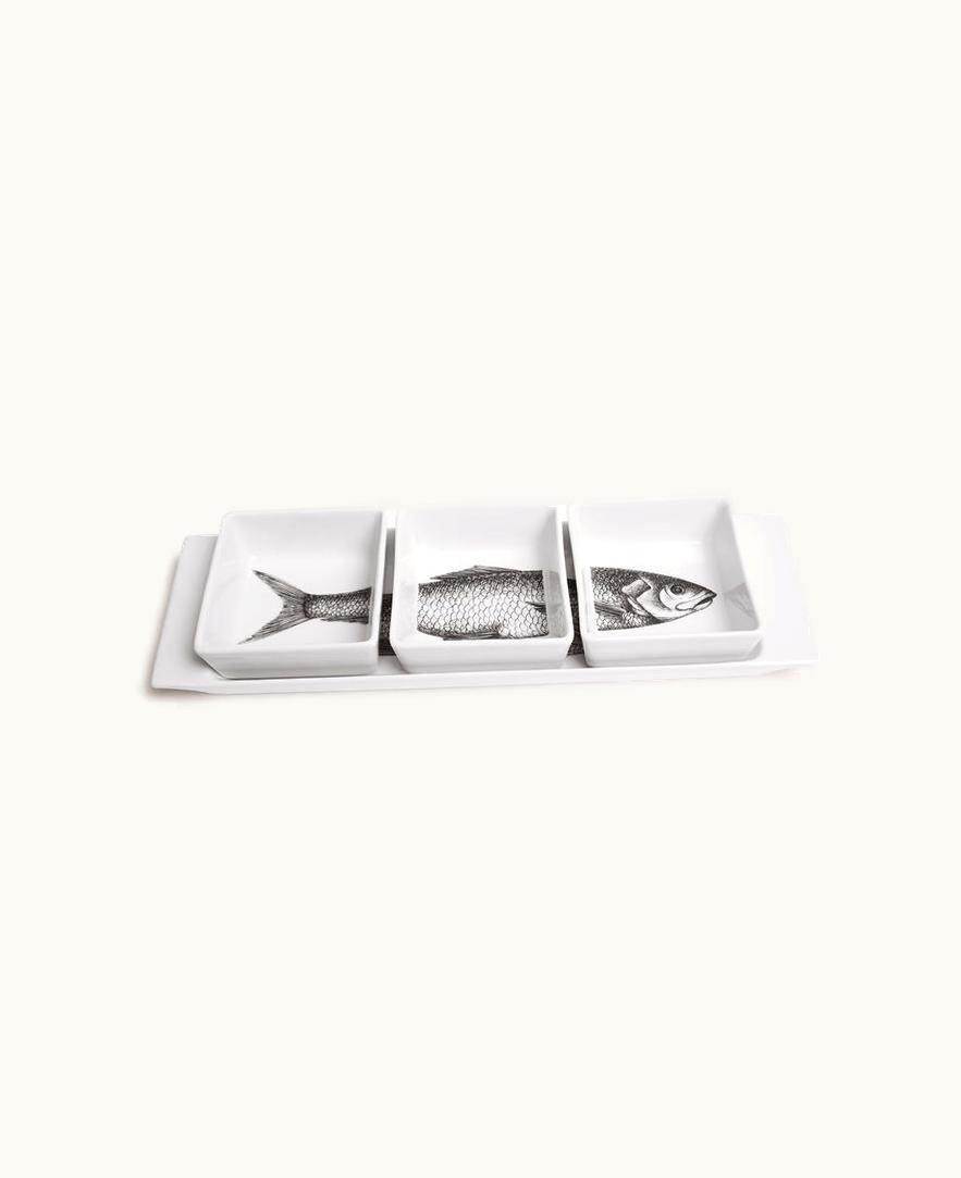 Fornasetti Fornasetti Appetizer Set Pesci In White / Black