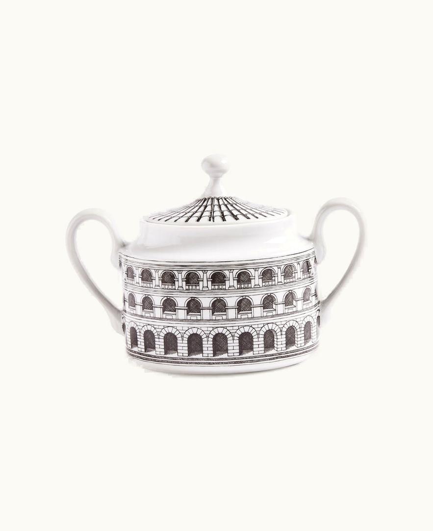 Fornasetti Fornasetti Sugar Bowl Architettura In White / Black