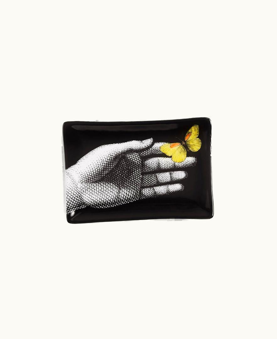 Fornasetti Fornasetti Ashtray Mano Yellow Butterfly In White / Black / Yellow