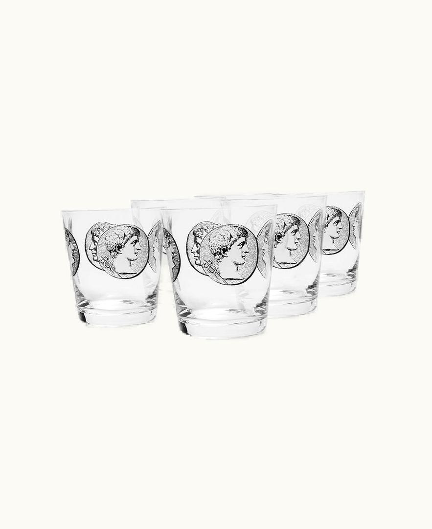 Fornasetti Fornasetti 6 Water Glasses Set Cammei In White / Black