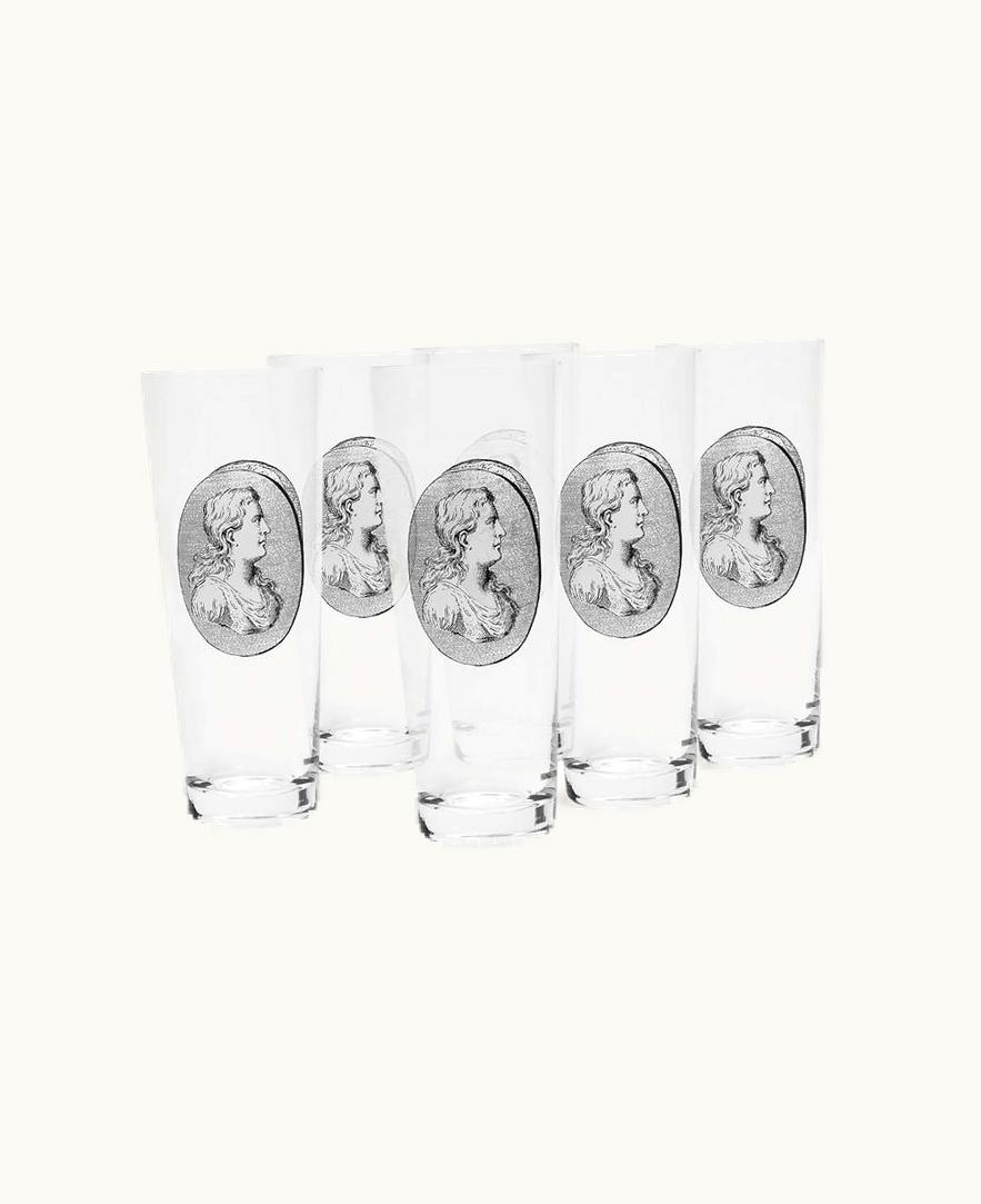 Fornasetti Fornasetti 6 Soda Glasses Set Cammei In White / Black