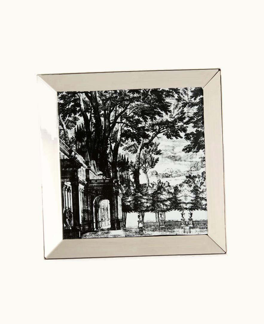 Fornasetti Fornasetti Square Tray Giardino Settecentesco In White / Black