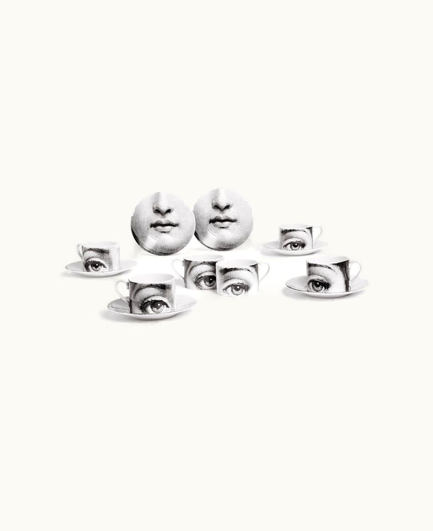 Fornasetti Fornasetti Set 6 Tea Cups Tema E Variazioni N.1 In White / Black