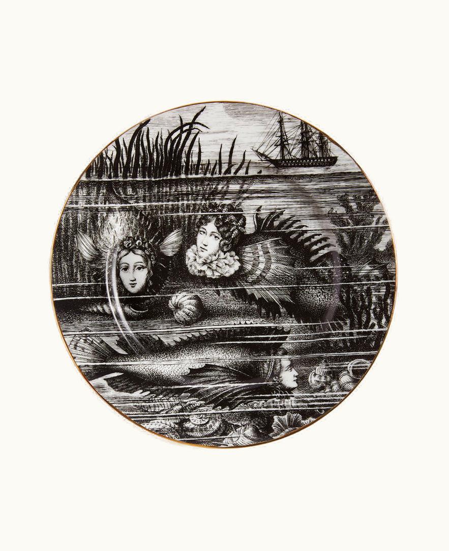 Fornasetti Fornasetti Rim Plate Sirene N.1 In White / Black / Gold