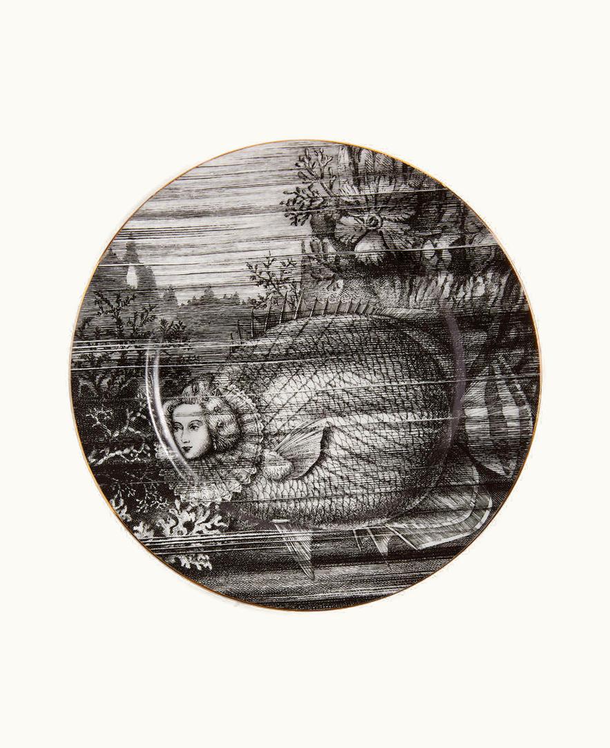 Fornasetti Fornasetti Rim Plate Sirene N.3 In White / Black / Gold