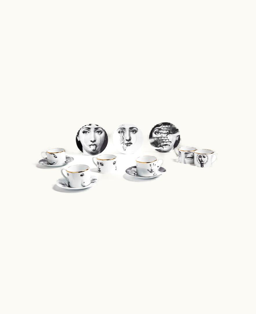 Fornasetti Fornasetti Set 6 Tea Cups Tema E Variazioni In White / Black / Gold