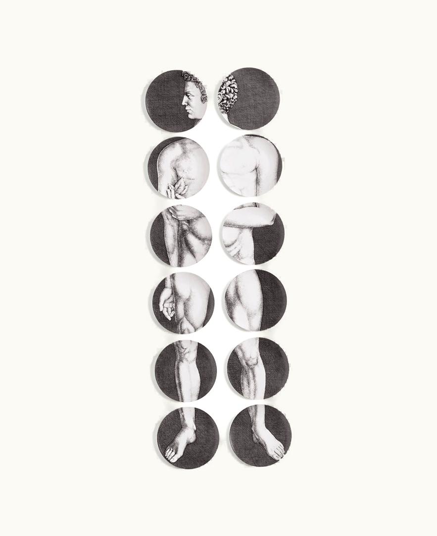 Fornasetti Fornasetti Set 12 Plates Adamo In White / Black