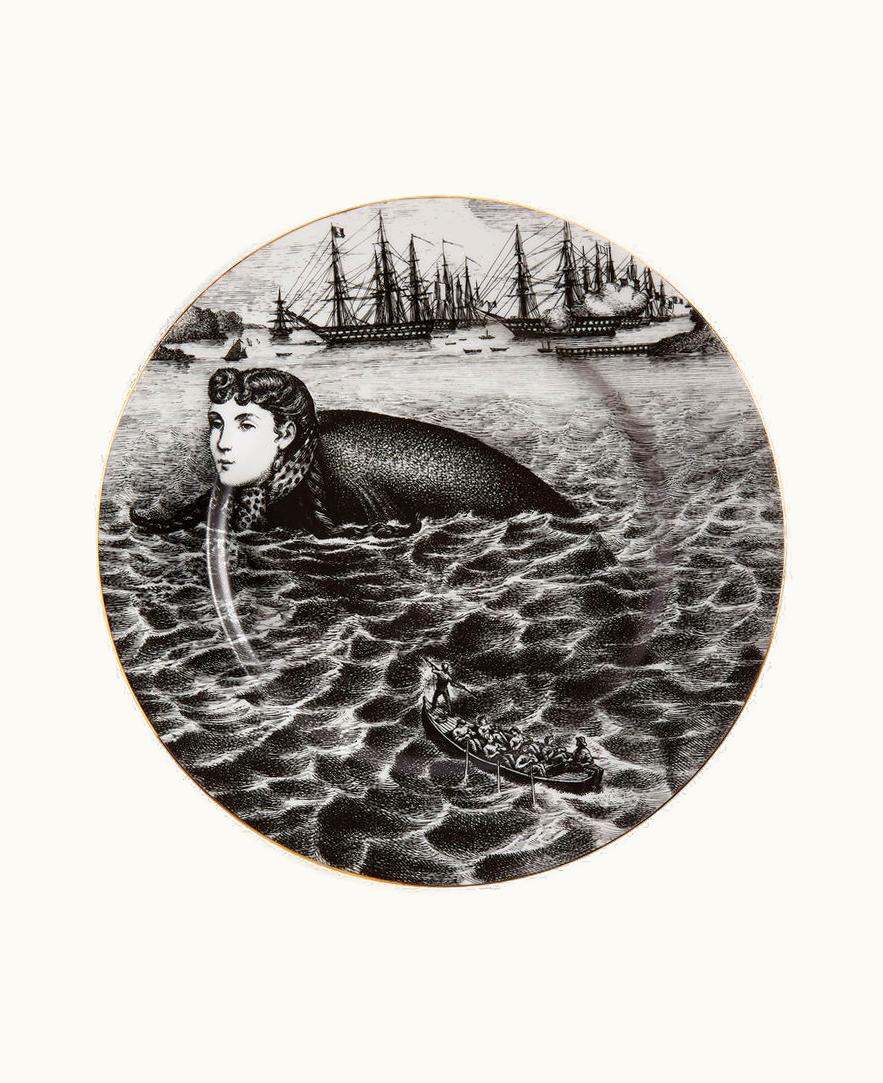 Fornasetti Fornasetti Rim Plate Sirene N.2 In White / Black / Gold
