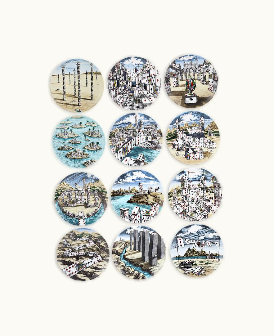 Fornasetti Fornasetti Set 12 Plates Città Di Carte In Multicolour