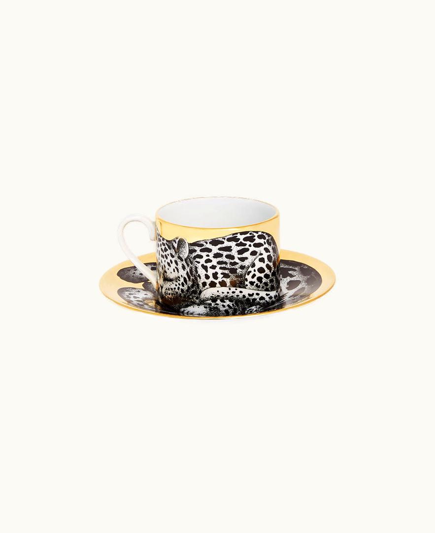 Fornasetti Fornasetti Tea Cup High Fidelity Leopardato In White / Black / Gold