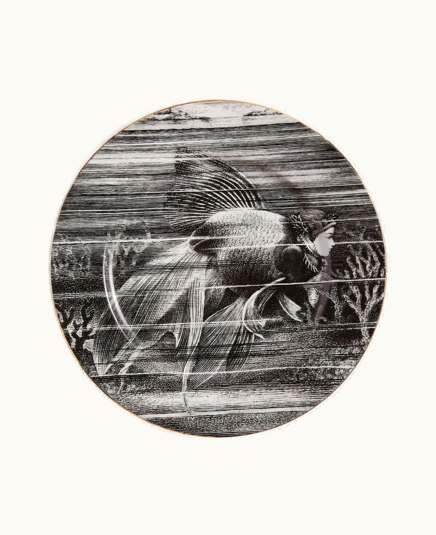 Fornasetti Fornasetti Rim Plate Sirene N.4 In White / Black / Gold