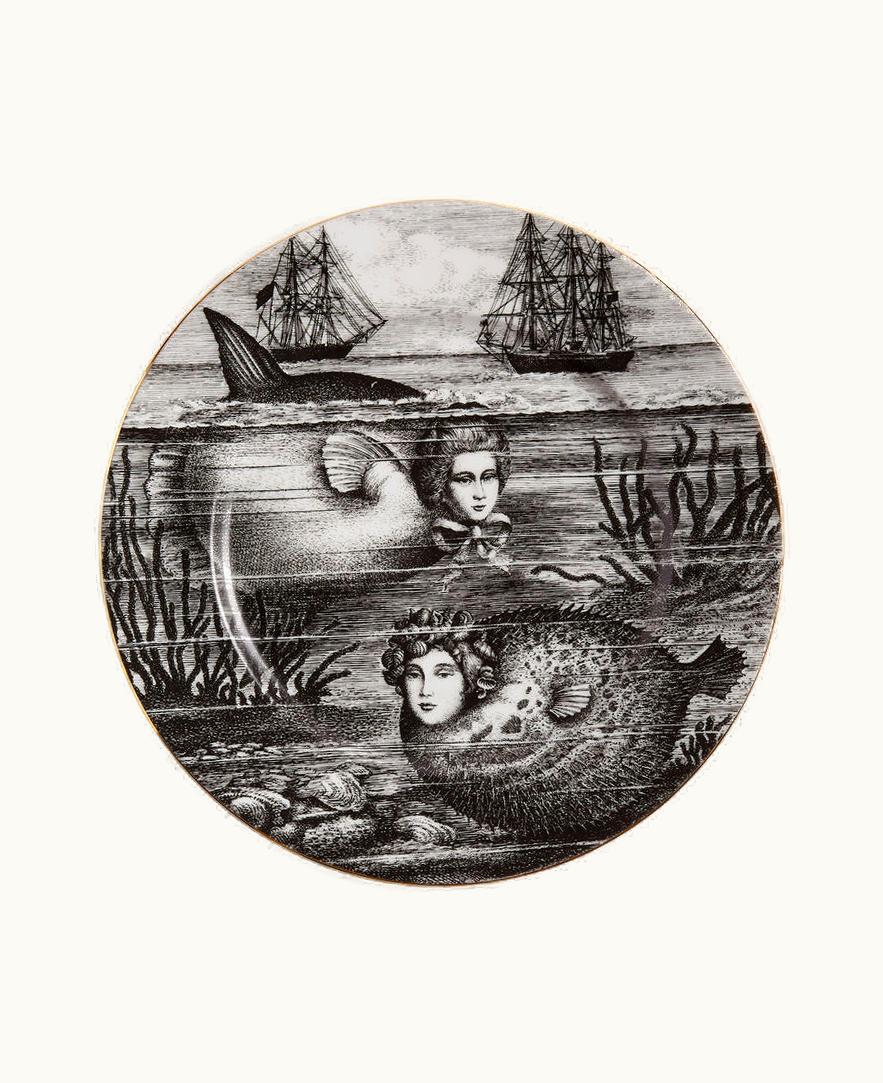 Fornasetti Fornasetti Rim Plate Sirene N.5 In White / Black / Gold