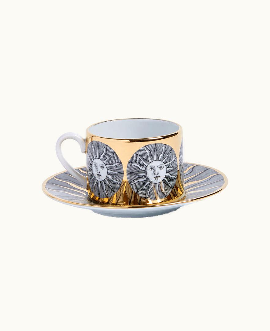 Fornasetti Fornasetti Tea Cup Sole In White / Black / Gold