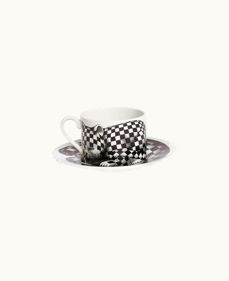 Fornasetti Tea Cup High Fidelity Quadretato In White / Black