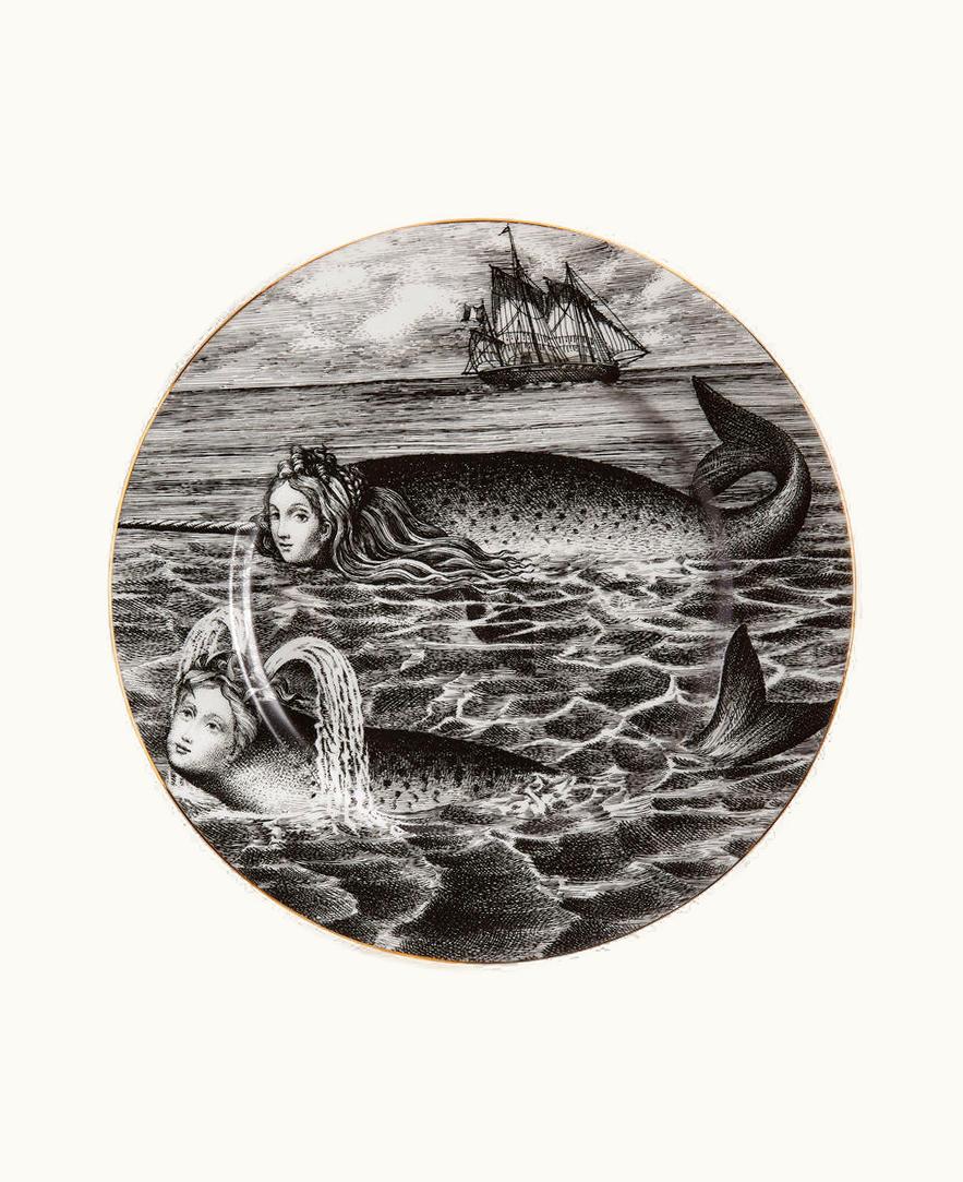 Fornasetti Rim Plate Sirene N.6 In White / Black / Gold