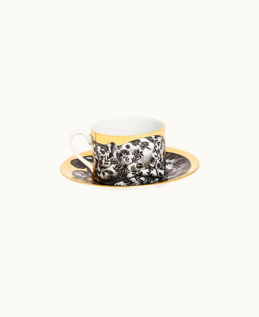 Fornasetti Tea Cup High Fidelity Fiorato In White / Black / Gold