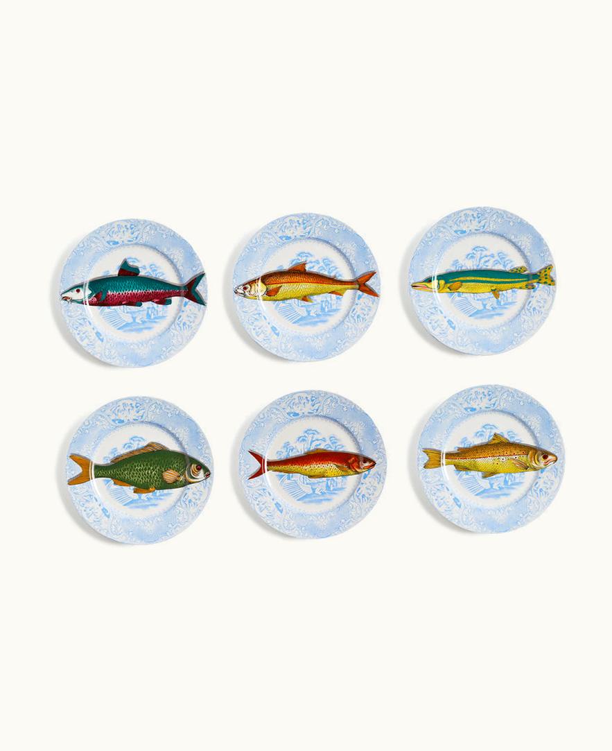 Fornasetti Fornasetti Set 6 Plates Piscibus In Multicolour