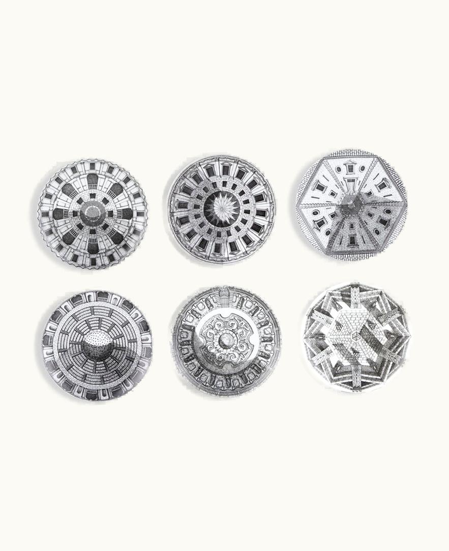 Fornasetti Fornasetti Set 6 Plates Cortili In White / Black
