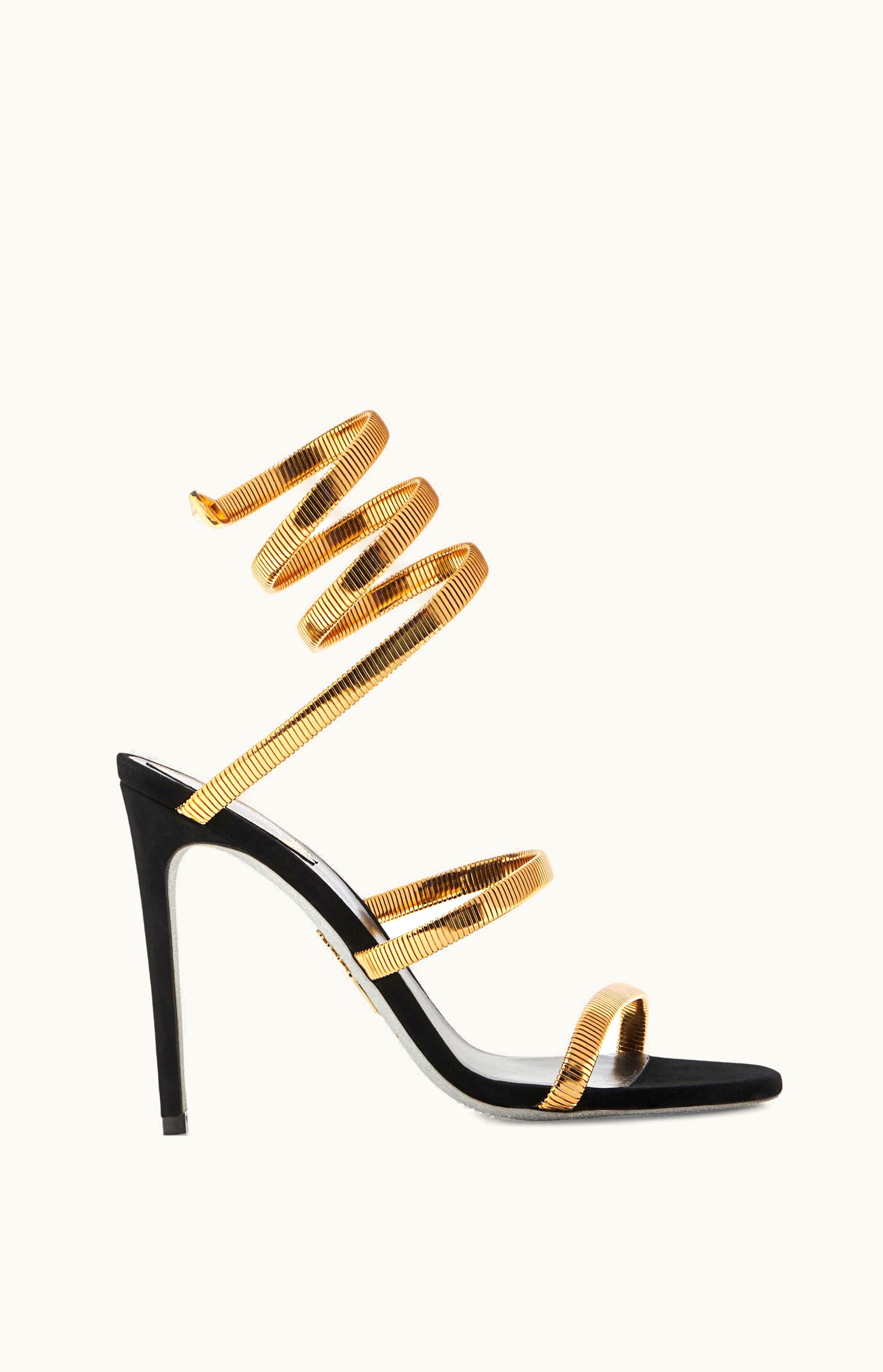 René Caovilla René Caovilla Juniper Black Suede And Gold Sandal 105