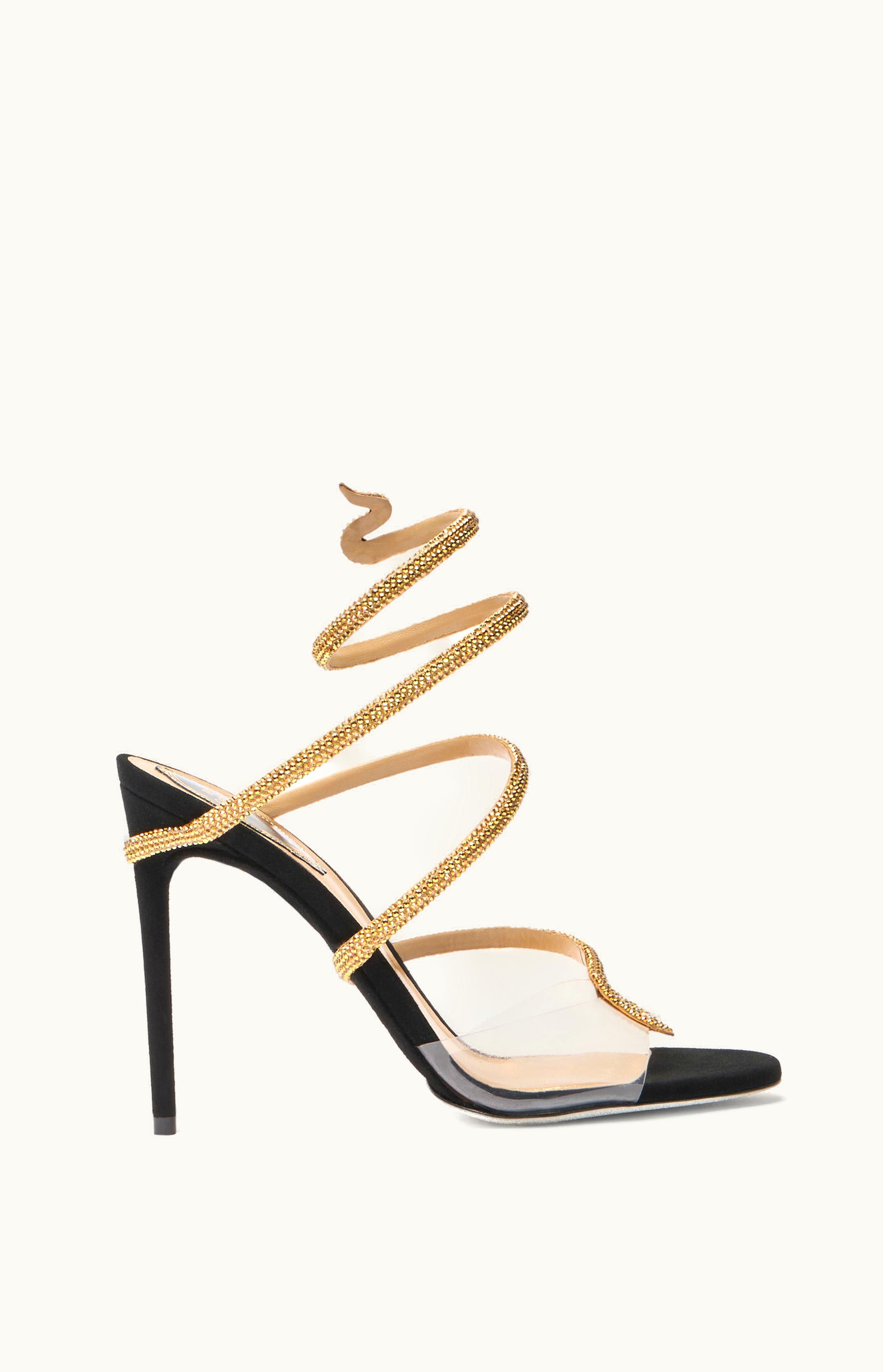René Caovilla René Caovilla Margot Sandal In Black Suede With Gold Serpent 105