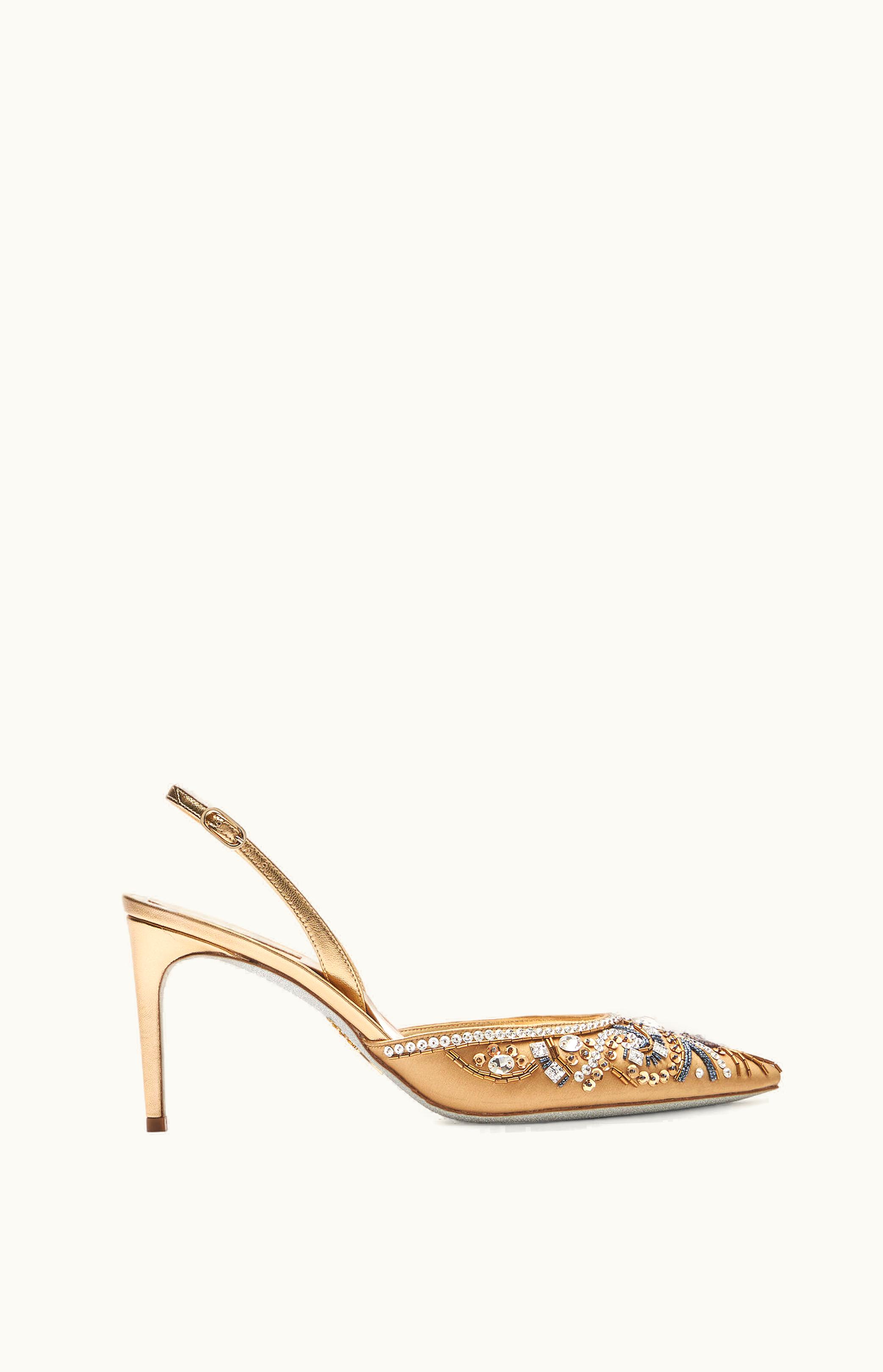 René Caovilla René Caovilla Cinderella Gold Slingback With Crystals And Pearls 80