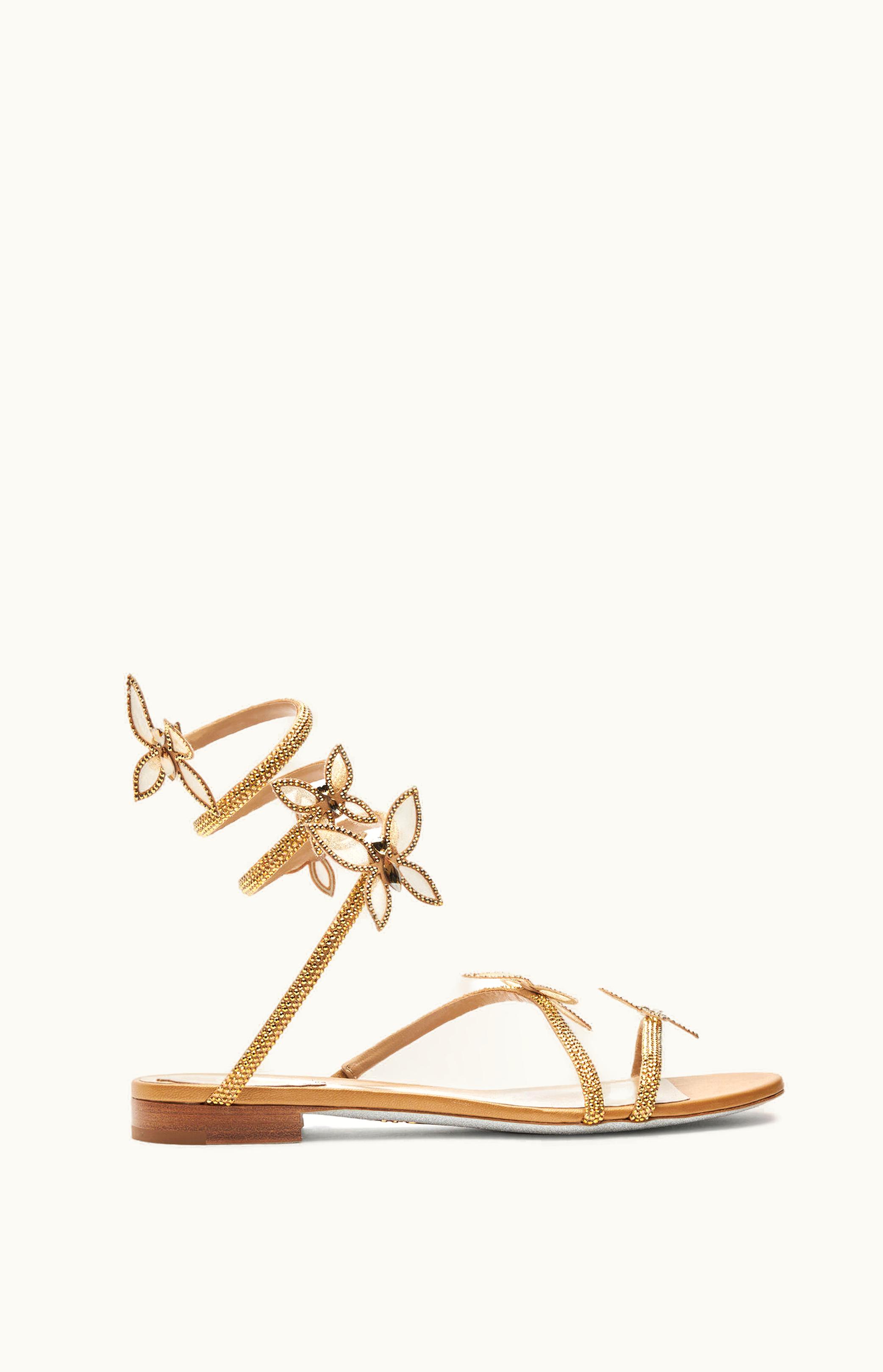 René Caovilla René Caovilla Butterflower Crystal Gold Sandal 10