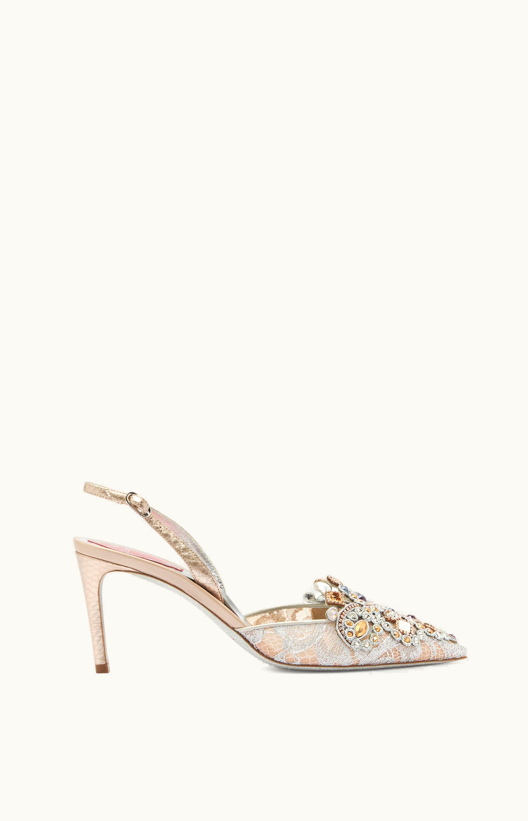 René Caovilla René Caovilla Jewel Slingbacks In Lace Venezianan 75