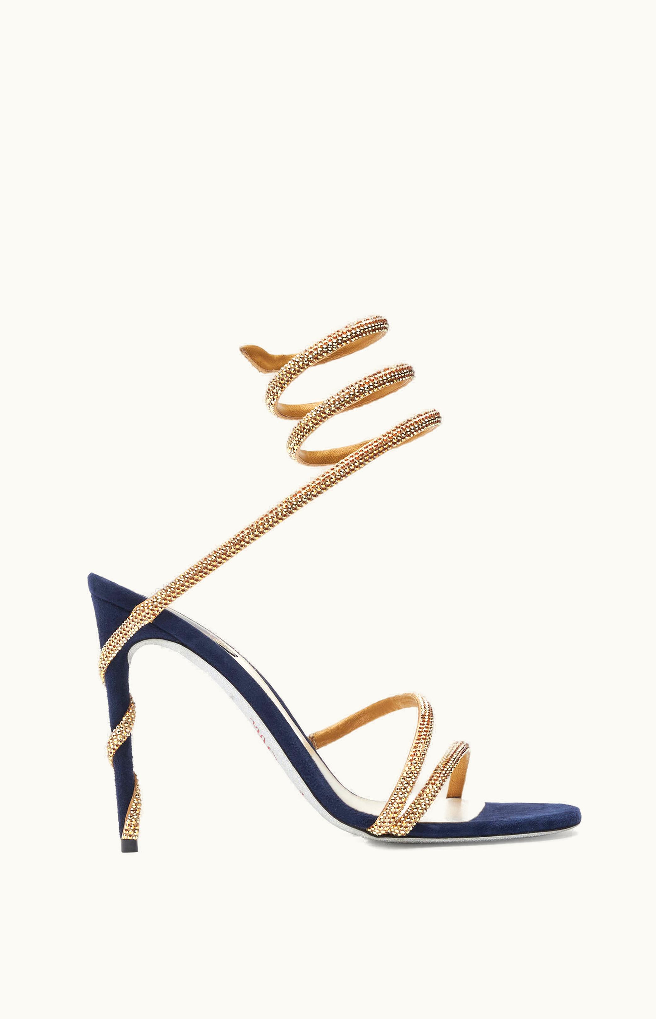 René Caovilla René Caovilla Margot Crystal Blue-Gold Sandal 105