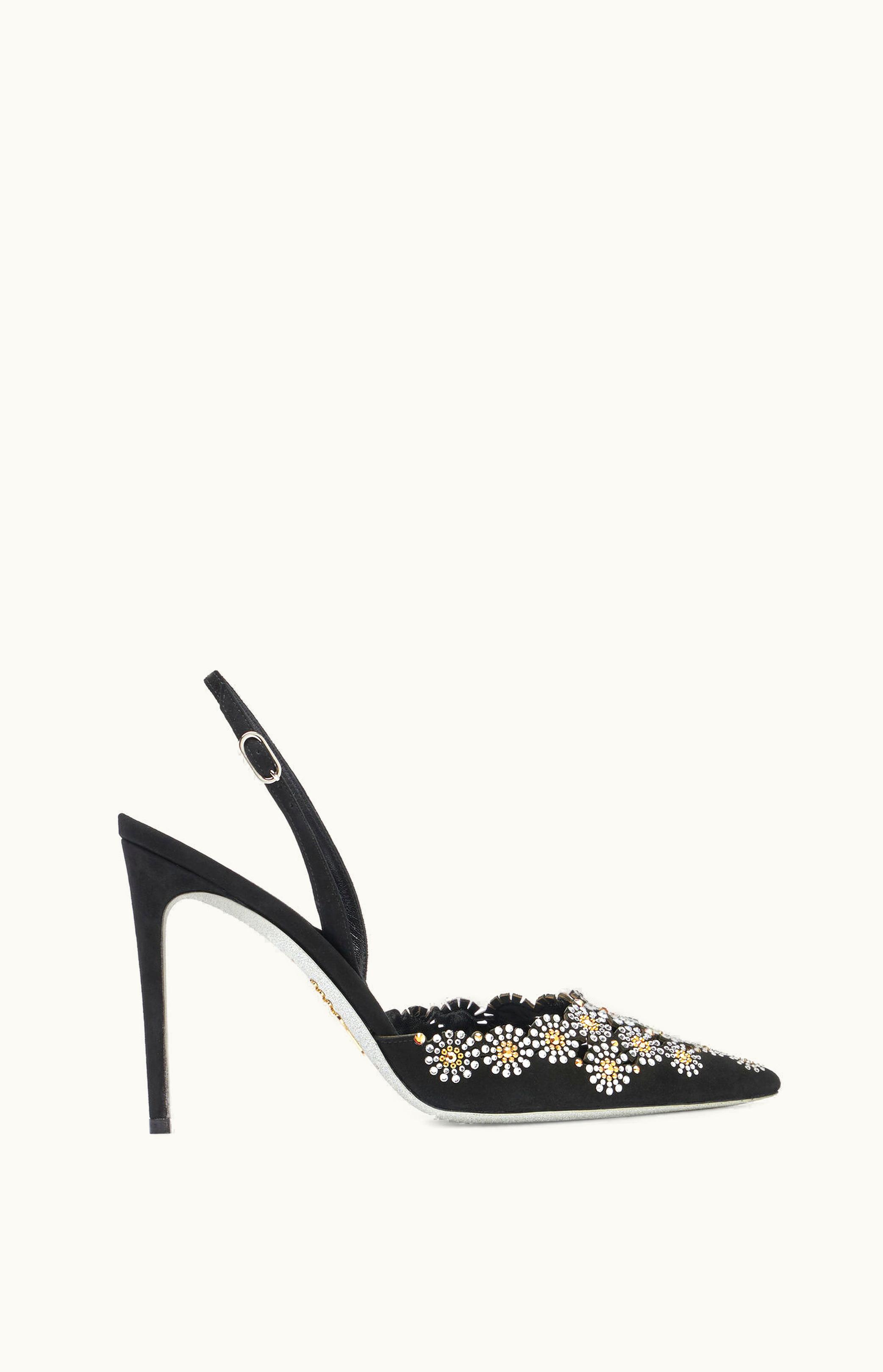 René Caovilla René Caovilla Daisy Black Suede Slingback With Crystals 105