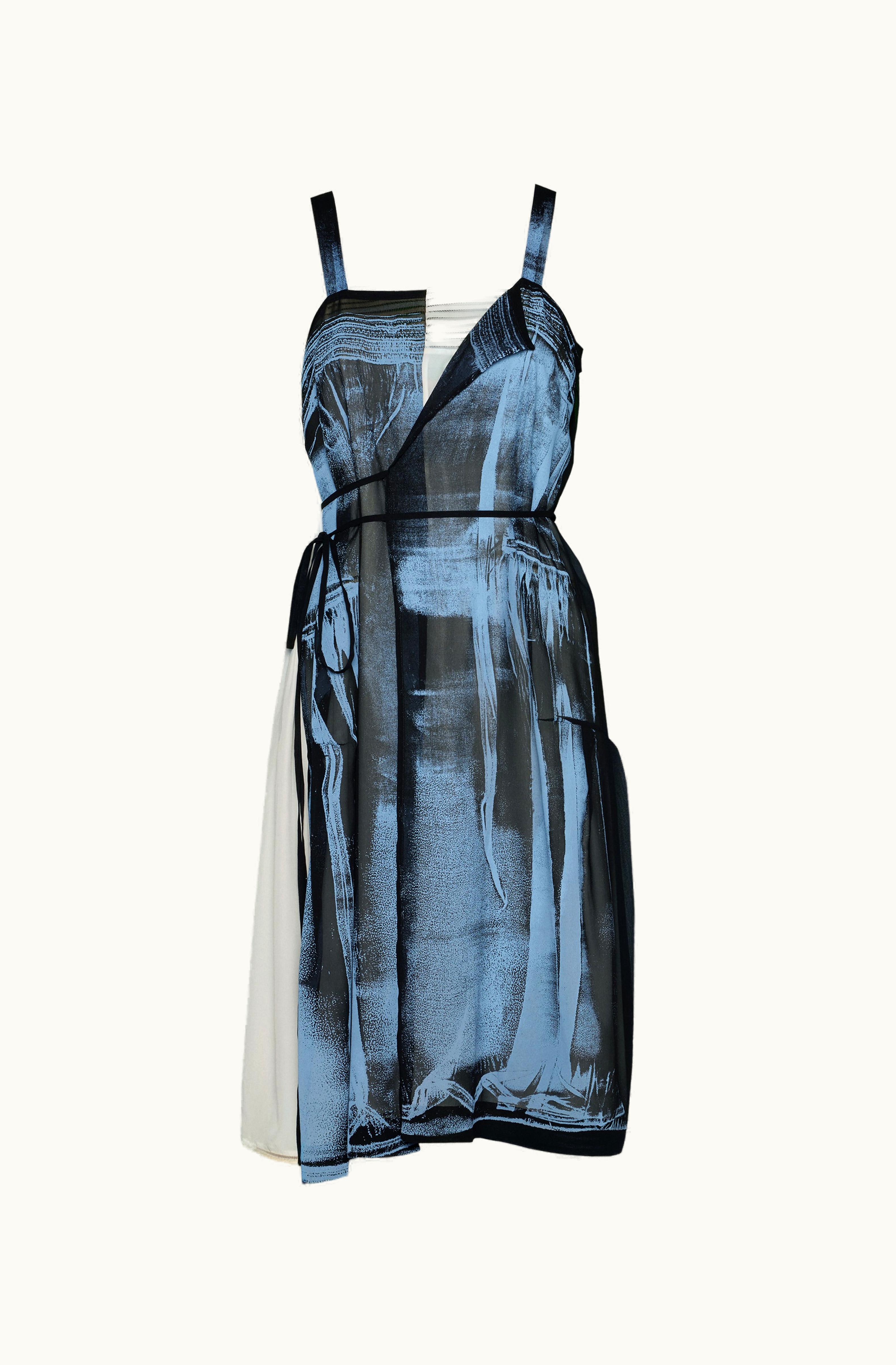 Maison Margiela Maison Margiela Freeze-frame Silk Dress White And Light Blue Print